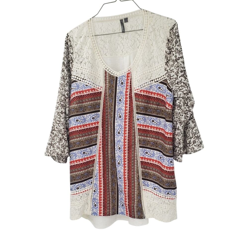 NEW DIRECTIONS Patchwork Print Top Womens Size 0X (XL)